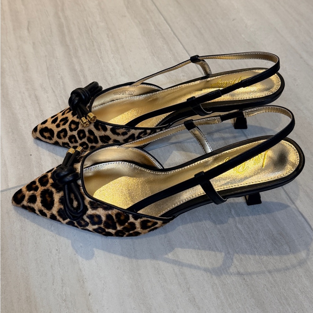 New with Box Lilly Pulitzer Leopard Print Kitten Heels with Gold Accents - Picture 2 of 7